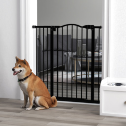 PawHut Adjustable Safety Barrier, Metal Pet Gate with Auto-Lock & No-Drill Installation, for Doorways & Stairways, 74-94cm, Black - Aosom UK - thumbnail 2