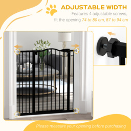 PawHut Adjustable Safety Barrier, Metal Pet Gate with Auto-Lock & No-Drill Installation, for Doorways & Stairways, 74-94cm, Black - Aosom UK - thumbnail 7