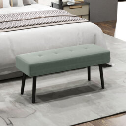 HOMCOM End of Bed Bench, Corduroy Bedroom Bench with Thick Padding and Steel Legs, Tufted Window Seat for Entryway, Living Room, Green - thumbnail 2