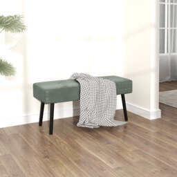 HOMCOM End of Bed Bench, Corduroy Bedroom Bench with Thick Padding and Steel Legs, Tufted Window Seat for Entryway, Living Room, Green - thumbnail 7
