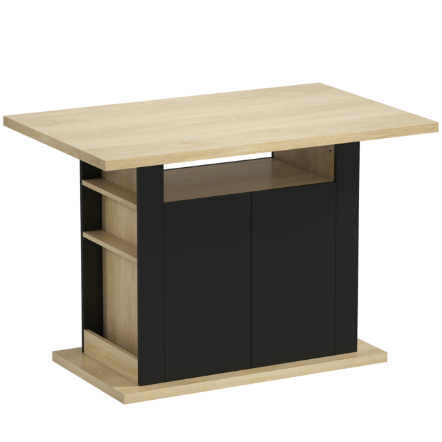 HOMCOM Kitchen Island with Spice Rack, Kitchen Storage with Large Tabletop for 4 People, Adjustable Shelves Black & Natural - image 1