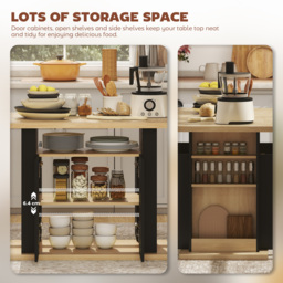 HOMCOM Kitchen Island with Spice Rack, Kitchen Storage with Large Tabletop for 4 People, Adjustable Shelves Black & Natural - thumbnail 6