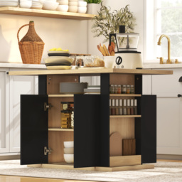 HOMCOM Kitchen Island with Spice Rack, Kitchen Storage with Large Tabletop for 4 People, Adjustable Shelves Black & Natural - thumbnail 7