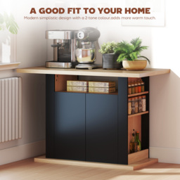 HOMCOM Kitchen Island with Spice Rack, Kitchen Storage with Large Tabletop for 4 People, Adjustable Shelves Black & Natural - thumbnail 4