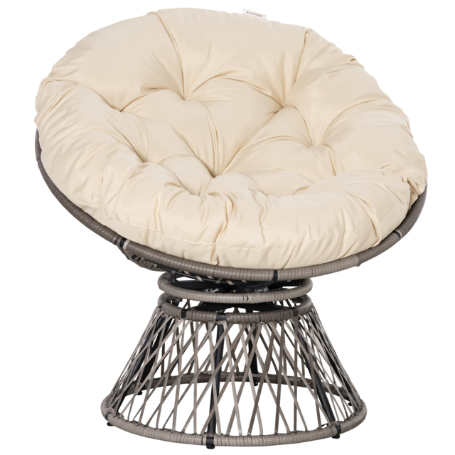 Outsunny Rattan Moon Chair, 360° Swivel Outdoor Wicker Chair with Soft Cushion, Weatherproof, UV Resistance, Grey - Aosom UK - image 1