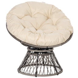 Outsunny Rattan Moon Chair, 360° Swivel Outdoor Wicker Chair with Soft Cushion, Weatherproof, UV Resistance, Grey - Aosom UK - thumbnail 1