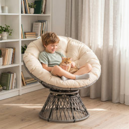 Outsunny Rattan Moon Chair, 360° Swivel Outdoor Wicker Chair with Soft Cushion, Weatherproof, UV Resistance, Grey - Aosom UK - thumbnail 9