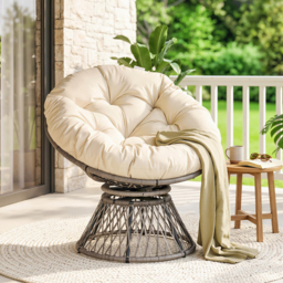 Outsunny Rattan Moon Chair, 360° Swivel Outdoor Wicker Chair with Soft Cushion, Weatherproof, UV Resistance, Grey - Aosom UK - thumbnail 2