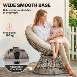 Outsunny Rattan Moon Chair, 360° Swivel Outdoor Wicker Chair with Soft Cushion, Weatherproof, UV Resistance, Grey - Aosom UK - thumbnail 7