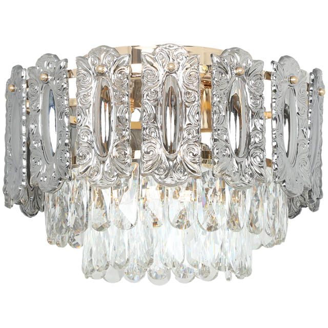 HOMCOM Chandelier Ceiling Light, 3-Light Vintage Flush Mount Fixture with Dual Crystal and Smoke Glass Shade, LED Ceiling Light for Living Room Bedroom, 3 E27 Sockets, Bulbs Not Included, Gold Tone - image 1