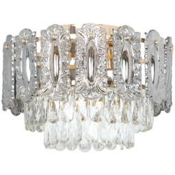 HOMCOM Chandelier Ceiling Light, 3-Light Vintage Flush Mount Fixture with Dual Crystal and Smoke Glass Shade, LED Ceiling Light for Living Room Bedroom, 3 E27 Sockets, Bulbs Not Included, Gold Tone - thumbnail 1