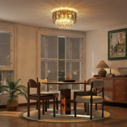 HOMCOM Chandelier Ceiling Light, 3-Light Vintage Flush Mount Fixture with Dual Crystal and Smoke Glass Shade, LED Ceiling Light for Living Room Bedroom, 3 E27 Sockets, Bulbs Not Included, Gold Tone - thumbnail 8