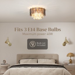 HOMCOM Chandelier Ceiling Light, 3-Light Vintage Flush Mount Fixture with Dual Crystal and Smoke Glass Shade, LED Ceiling Light for Living Room Bedroom, 3 E27 Sockets, Bulbs Not Included, Gold Tone - thumbnail 5