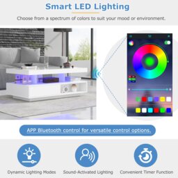 LED Coffee Table with 2 Drawer Storage with High Gloss Top and 16-Colour LED Lights, Modern Living Room Centerpiece, 95x50x42.5 cm, White - Aosom.UK - thumbnail 4