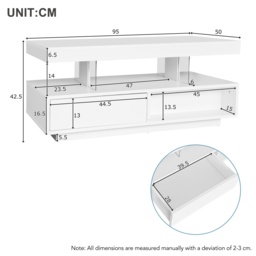 LED Coffee Table with 2 Drawer Storage with High Gloss Top and 16-Colour LED Lights, Modern Living Room Centerpiece, 95x50x42.5 cm, White - Aosom.UK - thumbnail 3
