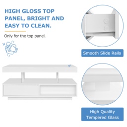 LED Coffee Table with 2 Drawer Storage with High Gloss Top and 16-Colour LED Lights, Modern Living Room Centerpiece, 95x50x42.5 cm, White - Aosom.UK - thumbnail 7