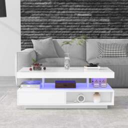 LED Coffee Table with 2 Drawer Storage with High Gloss Top and 16-Colour LED Lights, Modern Living Room Centerpiece, 95x50x42.5 cm, White - Aosom.UK - thumbnail 9