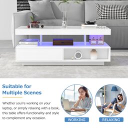 LED Coffee Table with 2 Drawer Storage with High Gloss Top and 16-Colour LED Lights, Modern Living Room Centerpiece, 95x50x42.5 cm, White - Aosom.UK - thumbnail 5