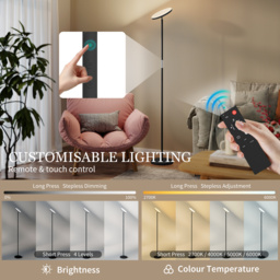 HOMCOM RGB Uplighter Floor Lamp, Tall Dimmable Standing Lamp with Remote & Touch Control, 350° Rotatable Head for Living Room Bedroom, 2700K-6000K Colour Temperatures, Black - thumbnail 4