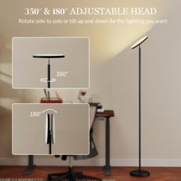 HOMCOM RGB Uplighter Floor Lamp, Tall Dimmable Standing Lamp with Remote & Touch Control, 350° Rotatable Head for Living Room Bedroom, 2700K-6000K Colour Temperatures, Black - thumbnail 6