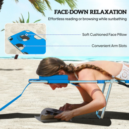 Outsunny Beach Chaise Lounge: Portable with Face Cavity, 5-Position Adjustable Backrest, Azure Blue - Aosom UK - thumbnail 5