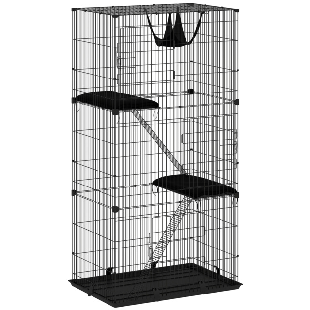 PawHut 3-Tier Large Cat Cage Indoor, Detachable Metal Wire Kennel with Hammock, Platforms, Tray and Cushions for 1-2 Kittens - image 1