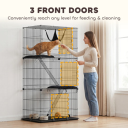 PawHut 3-Tier Large Cat Cage Indoor, Detachable Metal Wire Kennel with Hammock, Platforms, Tray and Cushions for 1-2 Kittens - thumbnail 6
