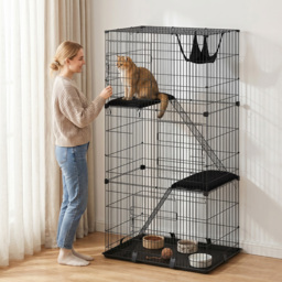 PawHut 3-Tier Large Cat Cage Indoor, Detachable Metal Wire Kennel with Hammock, Platforms, Tray and Cushions for 1-2 Kittens - thumbnail 2