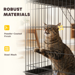 PawHut 3-Tier Large Cat Cage Indoor, Detachable Metal Wire Kennel with Hammock, Platforms, Tray and Cushions for 1-2 Kittens - thumbnail 5