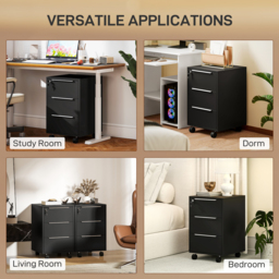 HOMCOM Three-Drawer Locking Filing Cabinet - Black - thumbnail 6