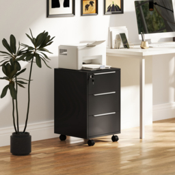 HOMCOM Three-Drawer Locking Filing Cabinet - Black - thumbnail 2