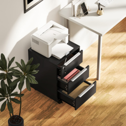 HOMCOM Three-Drawer Locking Filing Cabinet - Black - thumbnail 9