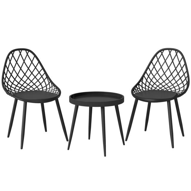 Outsunny 3-Piece Outdoor Bistro Set with 2 Chairs and Round Table for Garden, Balcony, Porch, Black - image 1