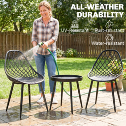 Outsunny 3-Piece Outdoor Bistro Set with 2 Chairs and Round Table for Garden, Balcony, Porch, Black - thumbnail 4