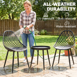 Outsunny 3-Piece Outdoor Bistro Set with 2 Chairs and Round Table for Garden, Balcony, Porch, Black - thumbnail 4