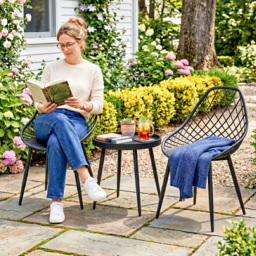 Outsunny 3-Piece Outdoor Bistro Set with 2 Chairs and Round Table for Garden, Balcony, Porch, Black - thumbnail 9