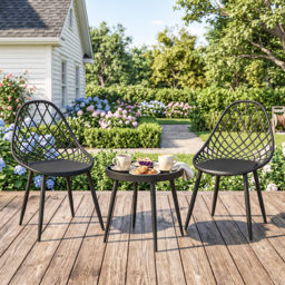 Outsunny 3-Piece Outdoor Bistro Set with 2 Chairs and Round Table for Garden, Balcony, Porch, Black - thumbnail 2