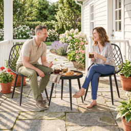 Outsunny 3-Piece Outdoor Bistro Set with 2 Chairs and Round Table for Garden, Balcony, Porch, Black - thumbnail 8