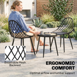 Outsunny 3-Piece Outdoor Bistro Set with 2 Chairs and Round Table for Garden, Balcony, Porch, Black - thumbnail 6