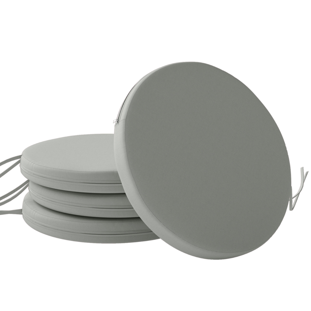 Outsunny Outdoor Bistro Chair Cushions Set of 4 with Removable Cover, 41 x 41 x 5 cm Round Seat Cushions with Ties, Light Grey - image 1