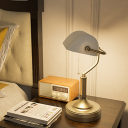 HOMCOM Banker's Desk Lamp with Antique Bronze Tone Base, Table Lamp with White Glass Shade for Home Office, White - Aosom UK - thumbnail 7