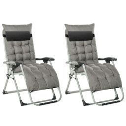 Outsunny 2 Piece Garden Sun Lounger, Anti Gravity Chair, Folding Outdoor Sun Lounger with Cushion Headrest, Dark Grey - Aosom UK - thumbnail 1