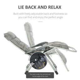 Outsunny 2 Piece Garden Sun Lounger, Anti Gravity Chair, Folding Outdoor Sun Lounger with Cushion Headrest, Dark Grey - Aosom UK - thumbnail 6