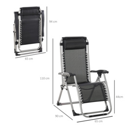 Outsunny 2 Piece Garden Sun Lounger, Anti Gravity Chair, Folding Outdoor Sun Lounger with Cushion Headrest, Dark Grey - Aosom UK - thumbnail 3