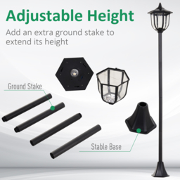 Outsunny 1.77m Tall Free-Standing ABS Garden Solar LED Lamp Post Black - Aosom UK - thumbnail 4