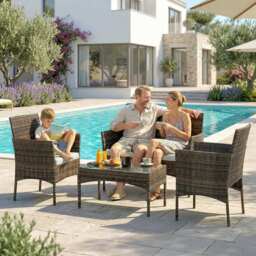 Outsunny 4 Piece Rattan Garden Furniture Sofa Set with Loveseat, Armchairs, Glass-Top Coffee Table and Cushions, Brown - thumbnail 8