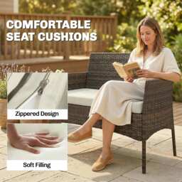 Outsunny 4 Piece Rattan Garden Furniture Sofa Set with Loveseat, Armchairs, Glass-Top Coffee Table and Cushions, Brown - thumbnail 6