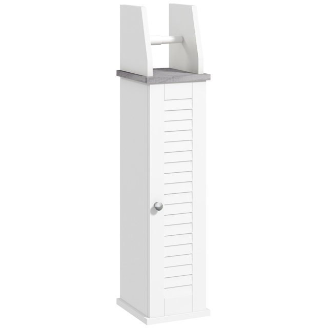 kleankin Slim Bathroom Floor Cabinet with Cupboard, Roll Holder and Adjustable Shelf, Toilet Roll Storage Unit for Toilet Paper, Shampoo, White - image 1