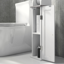 kleankin Slim Bathroom Floor Cabinet with Cupboard, Roll Holder and Adjustable Shelf, Toilet Roll Storage Unit for Toilet Paper, Shampoo, White - thumbnail 8