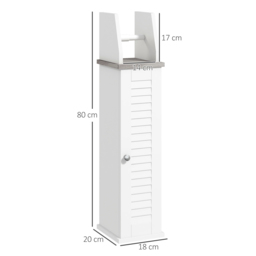 kleankin Slim Bathroom Floor Cabinet with Cupboard, Roll Holder and Adjustable Shelf, Toilet Roll Storage Unit for Toilet Paper, Shampoo, White - thumbnail 3